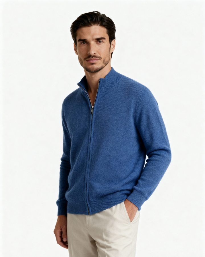 Gilet en laine pour homme à fermeture éclair avec col montant, maille automnale