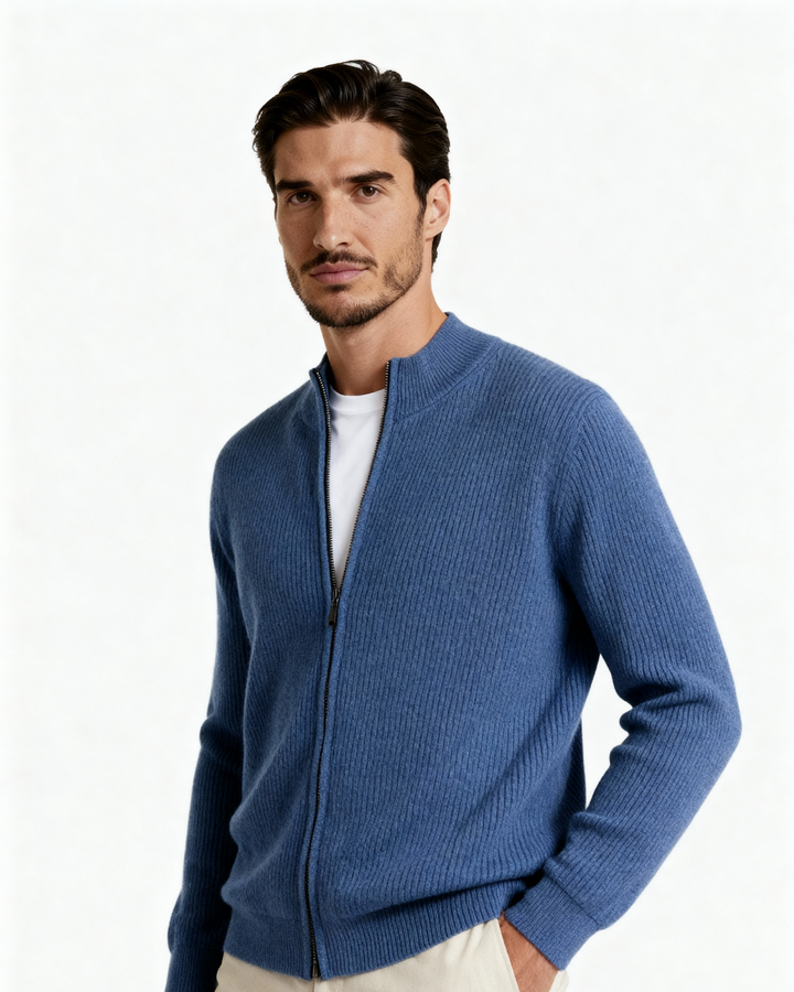 Gilet en laine pour homme à fermeture éclair avec col montant, maille automnale