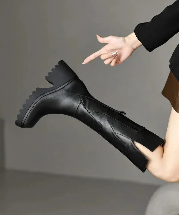 Women's high boots with chunky heels and a zipper for autumn