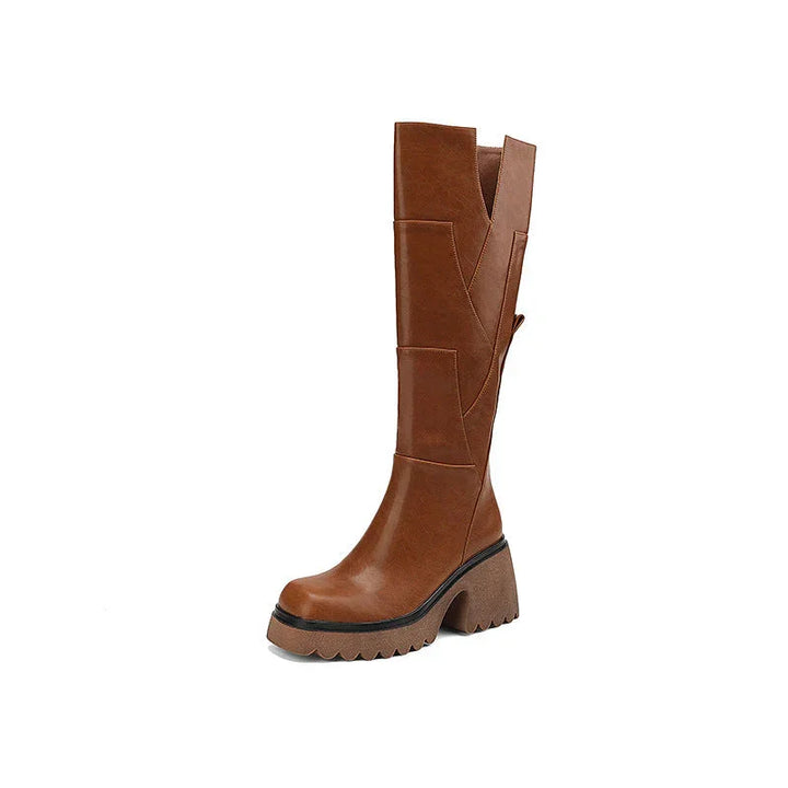 Women's high boots with chunky heels and a zipper for autumn