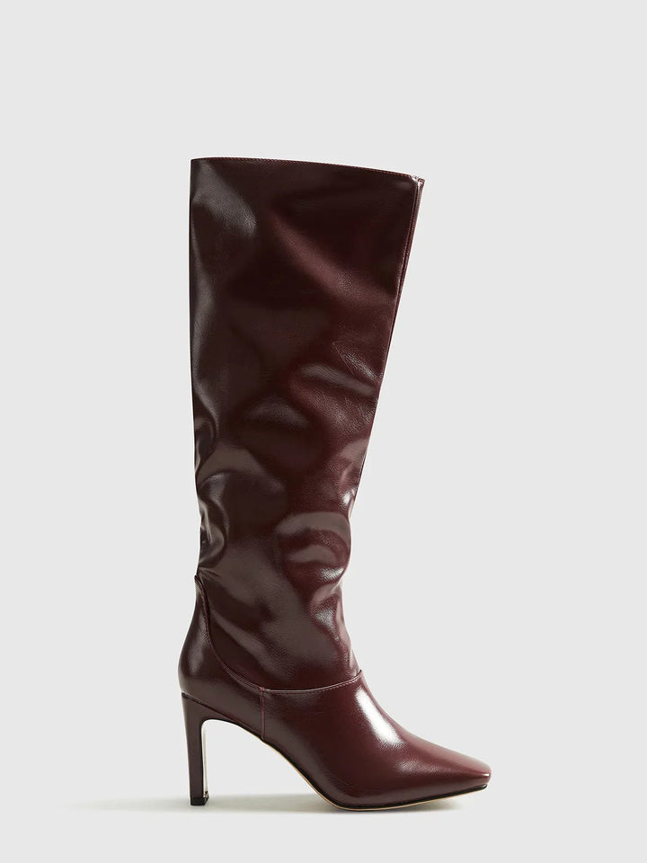 Bottes hautes en cuir pour femme à bout carré sur talon stable pour l'automne