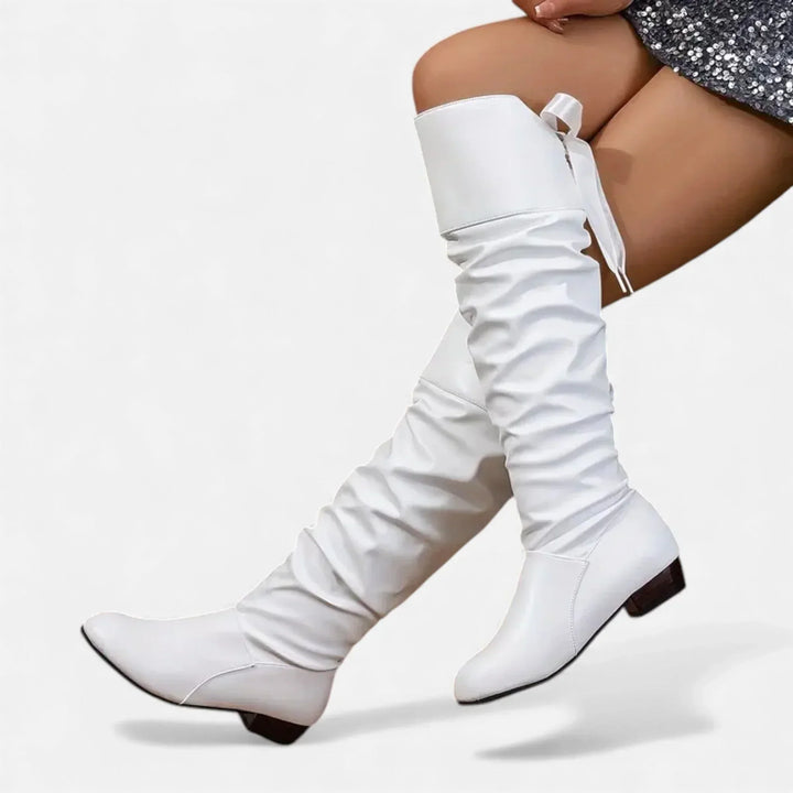 Bottes pour femme mi-mollet en cuir avec noeud et talon bas pour l'automne