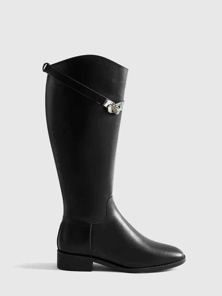 Bottes d'équitation pour femmes pour l'automne, avec des boucles décoratives et une semelle intérieure confortable
