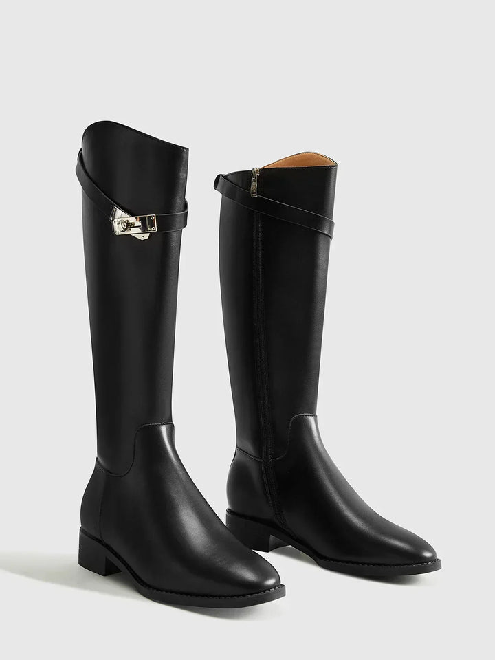 Bottes d'équitation pour femmes pour l'automne, avec des boucles décoratives et une semelle intérieure confortable