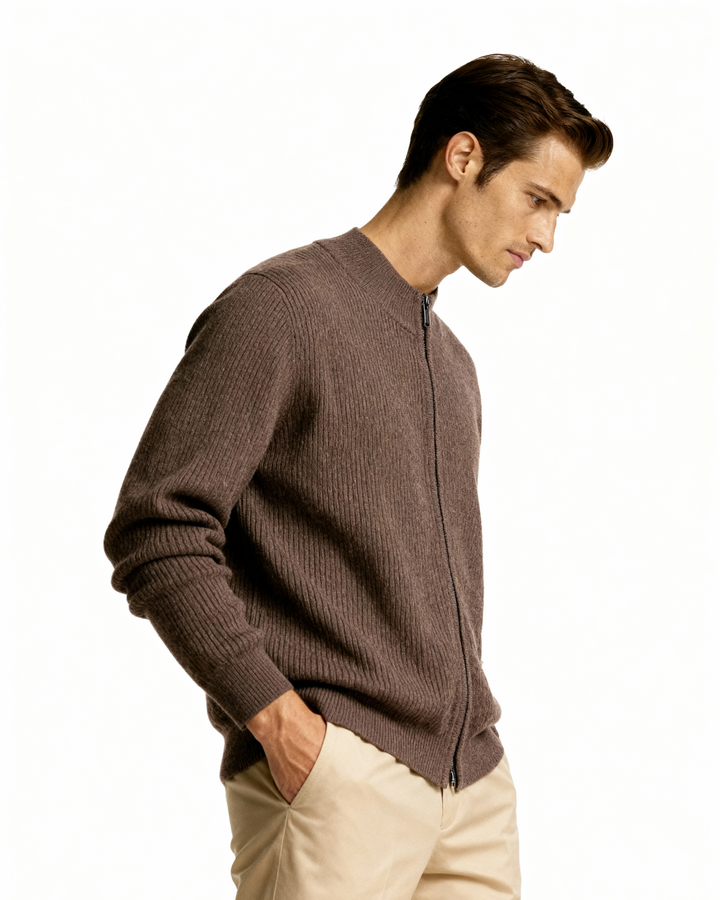 Gilet en laine pour homme à fermeture éclair avec col montant, maille automnale
