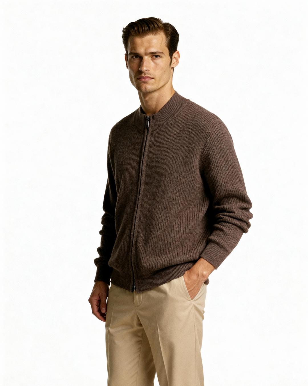Gilet en laine pour homme à fermeture éclair avec col montant, maille automnale