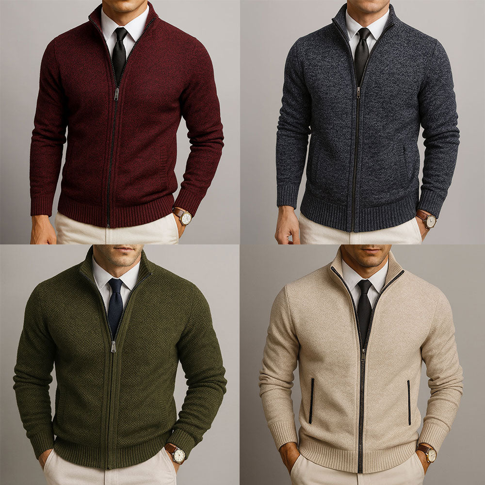Gilet en laine pour homme avec fermeture éclair et col montant, élégant pour l’automne