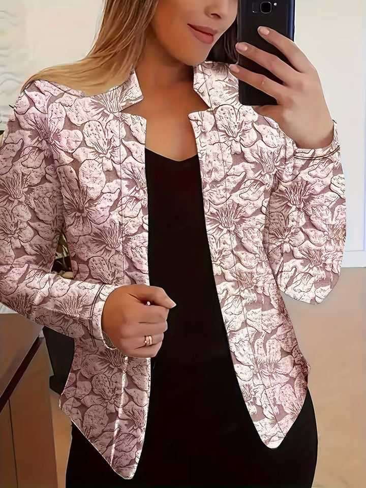 Blazer femme à imprimé floral, veste cintrée ouverte à col structuré élégante pour l'automne
