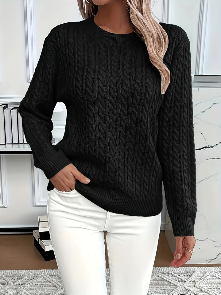 Pull femme en tricot torsadé 100 % acrylique, col rond, manches longues automne