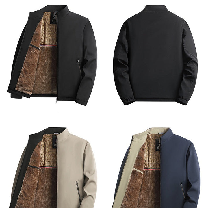Blouson homme à col montant doublé chaud, veste zippée d'hiver décontractée pour le quotidien