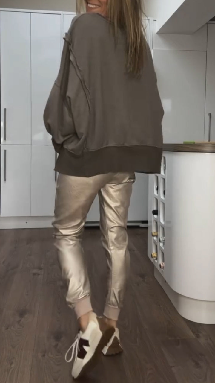 Women’s leather tracksuit set with pants, ideal for autumn