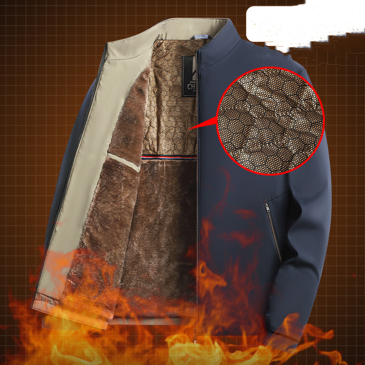 Blouson homme à col montant doublé chaud, veste zippée d'hiver décontractée pour le quotidien