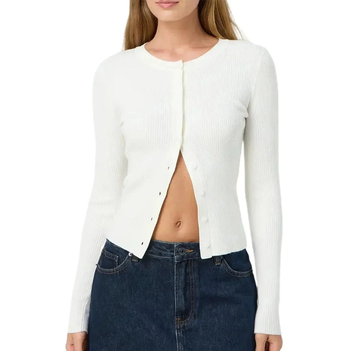 Cardigan pour femme en maille ajusté à manches longues côtelées pour l'automne