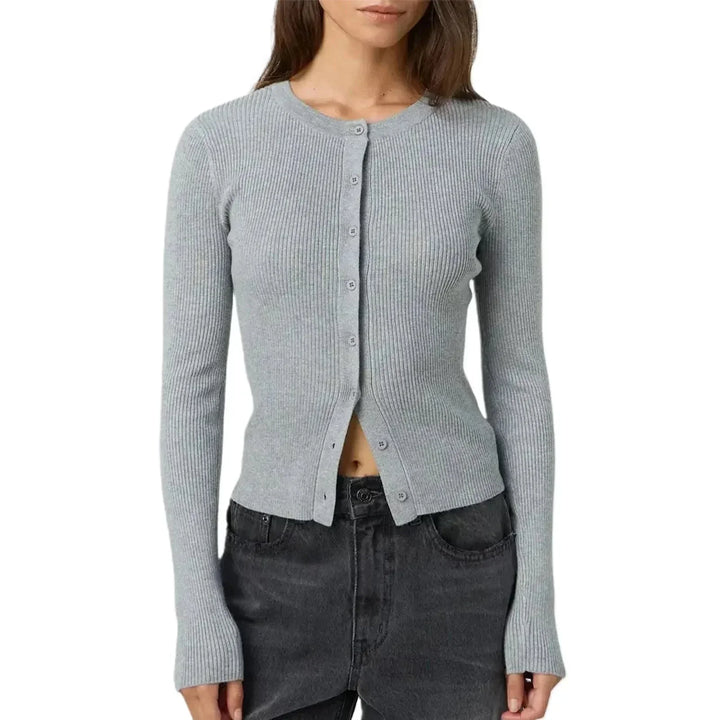 Cardigan pour femme en maille ajusté à manches longues côtelées pour l'automne