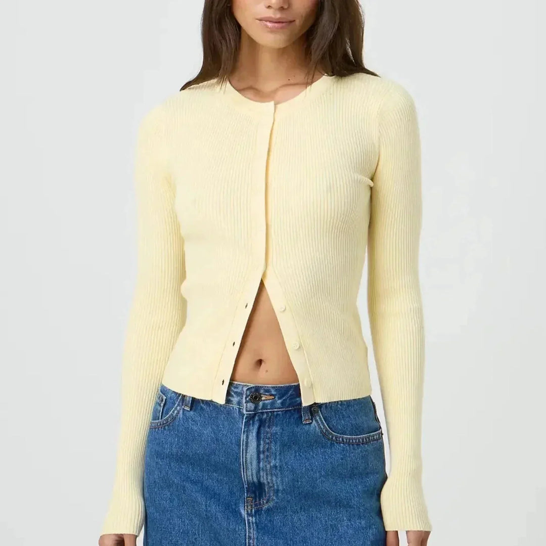 Cardigan pour femme en maille ajusté à manches longues côtelées pour l'automne