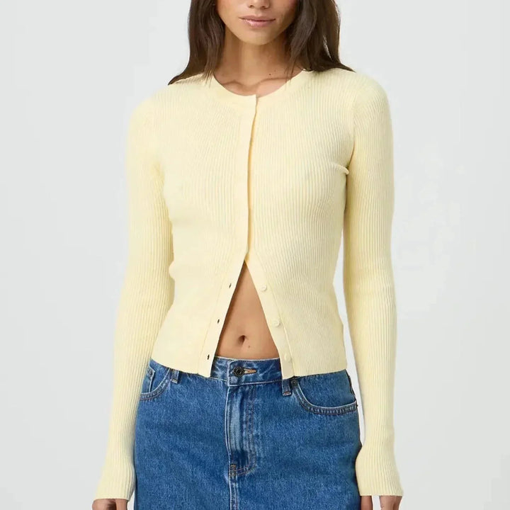 Cardigan pour femme en maille ajusté à manches longues côtelées pour l'automne