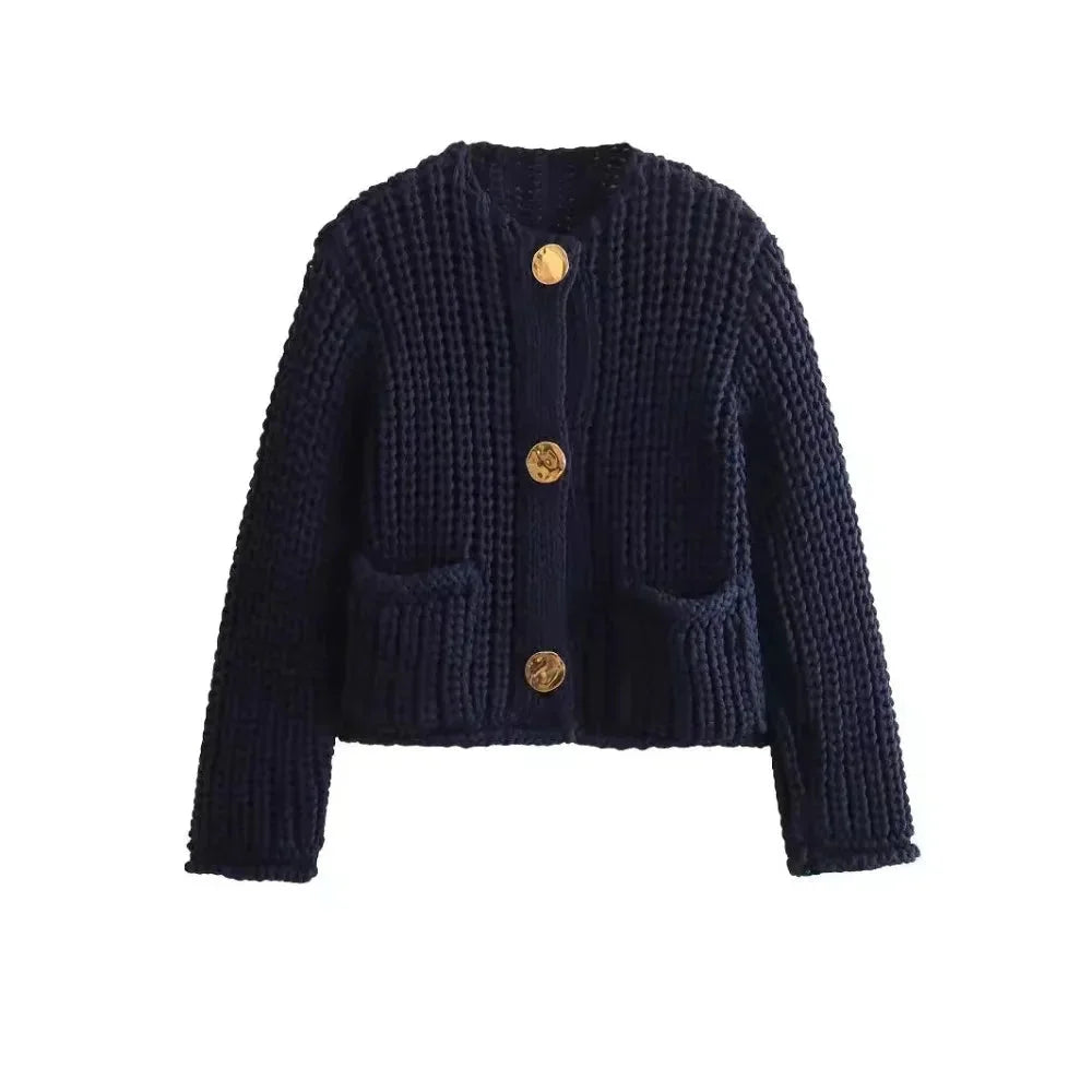 Cardigan femme en maille à fermeture boutonnée, coupe fluide et élégante pour l’automne