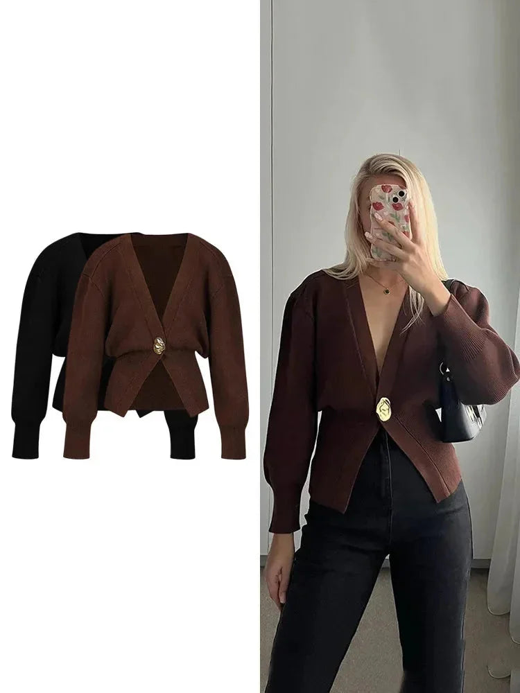 Gilet léger pour femme à col en V avec boutons décoratifs pour la saison estivale
