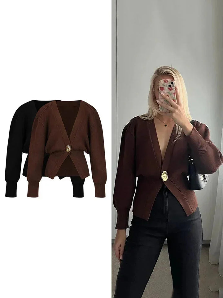 Gilet léger pour femme à col en V avec boutons décoratifs pour la saison estivale