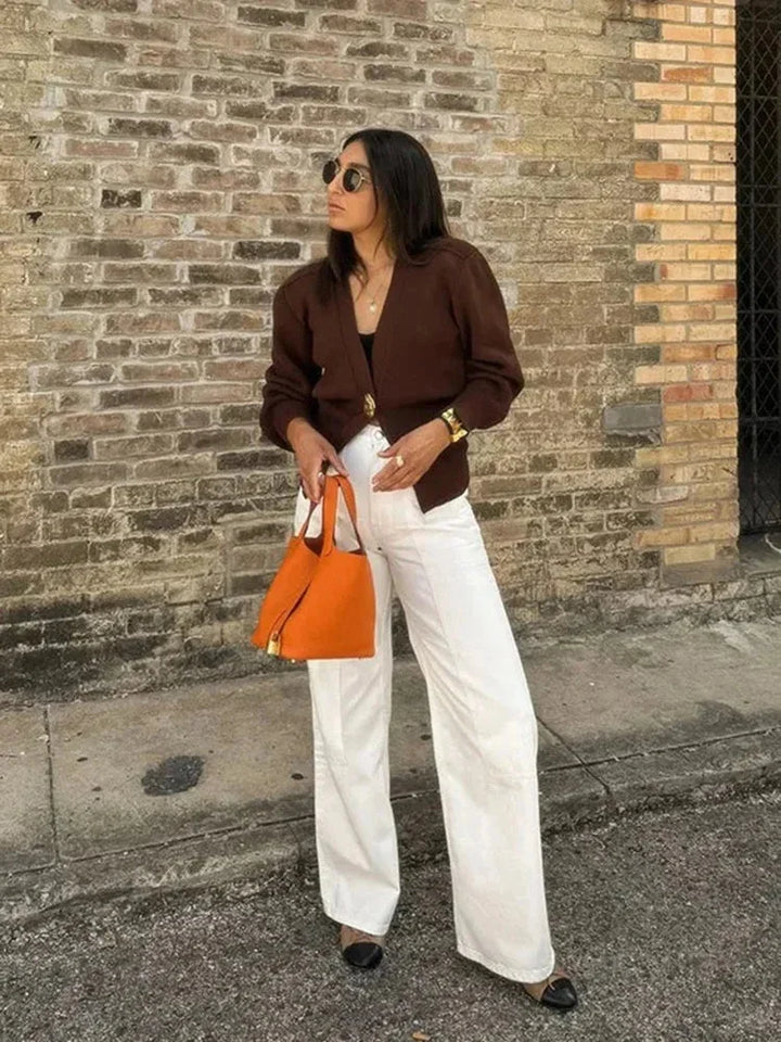 Gilet léger pour femme à col en V avec boutons décoratifs pour la saison estivale