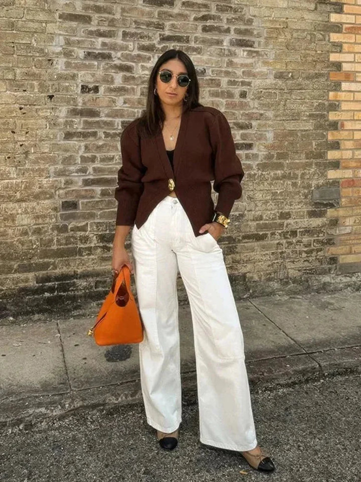 Gilet léger pour femme à col en V avec boutons décoratifs pour la saison estivale