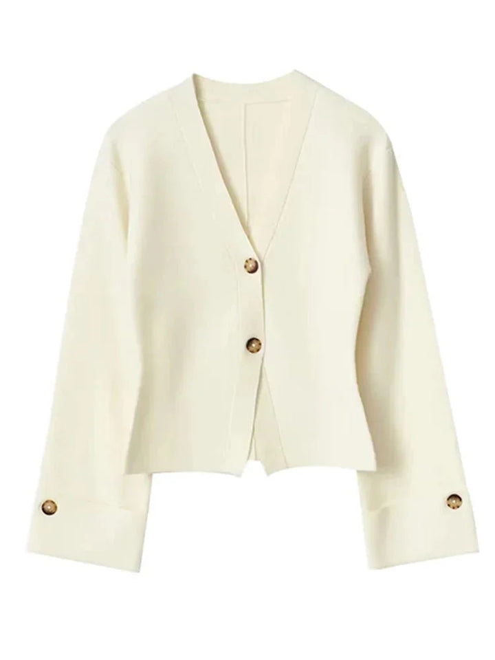 Cardigan femme en maille à col en V et boutons raffinés, coupe décontractée pour l’automne