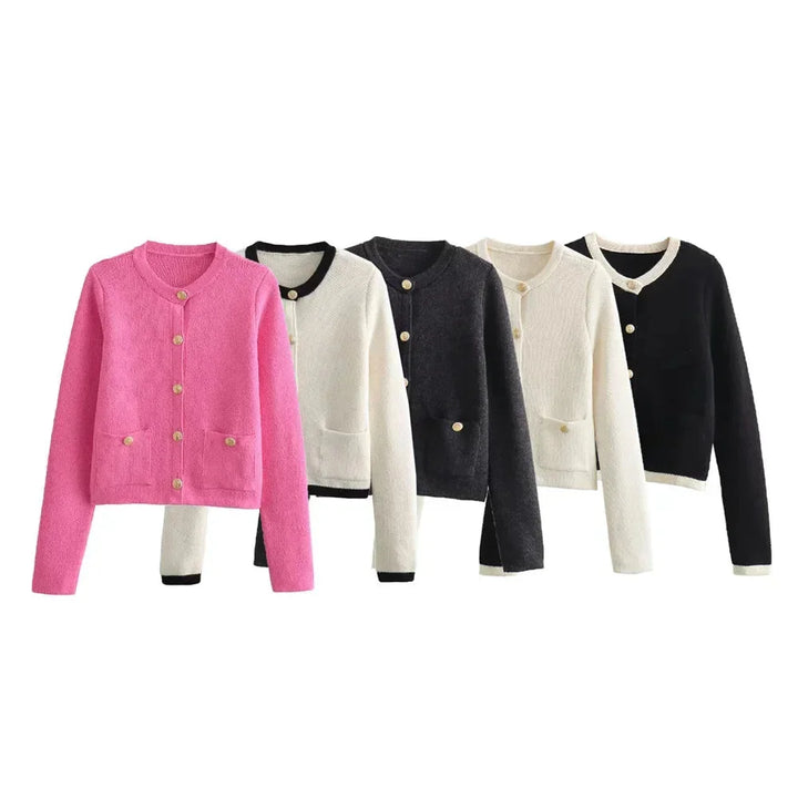 Cardigan femme en maille de laine à boutons, coupe confortable et décontractée pour l’automne