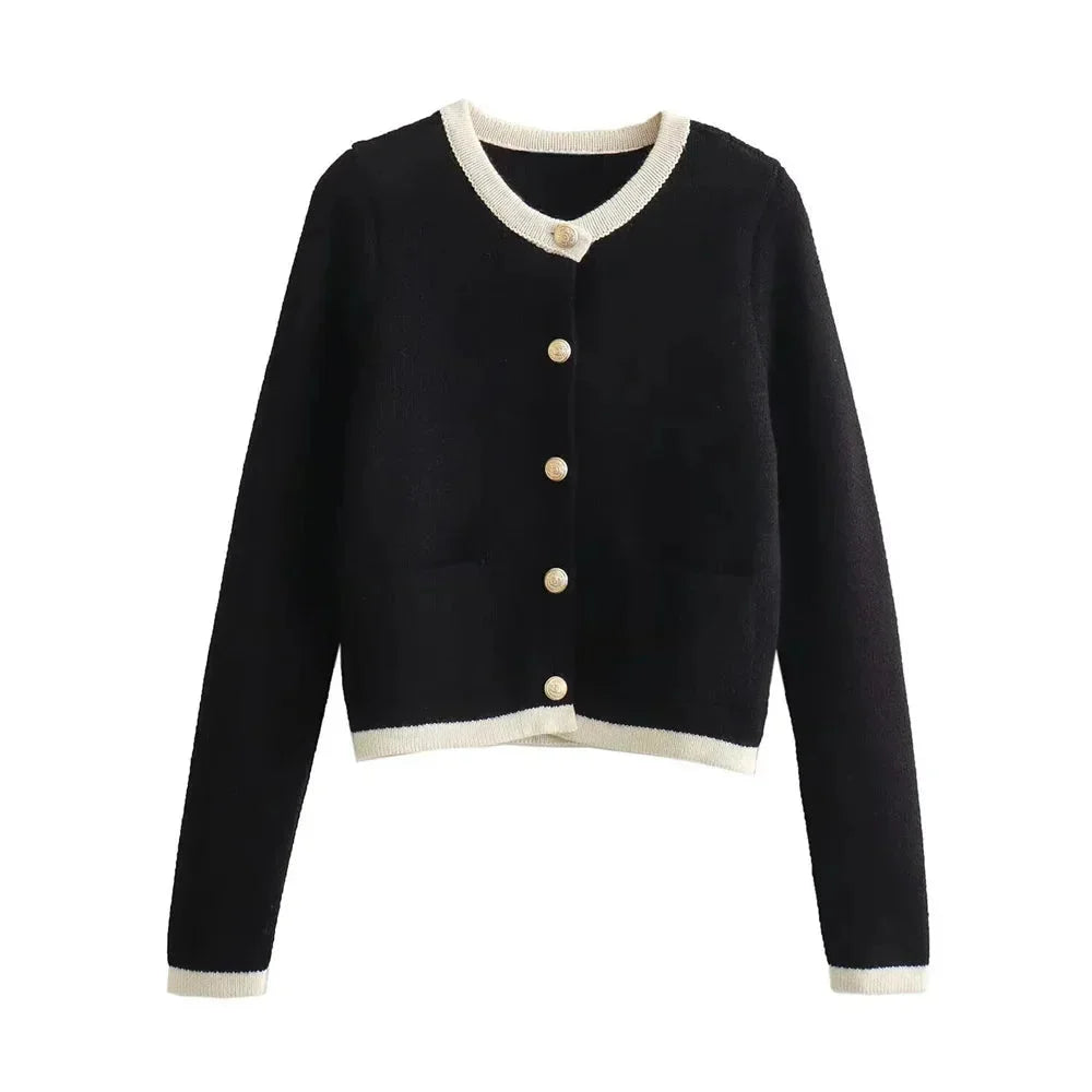 Cardigan femme en maille de laine à boutons, coupe confortable et décontractée pour l’automne