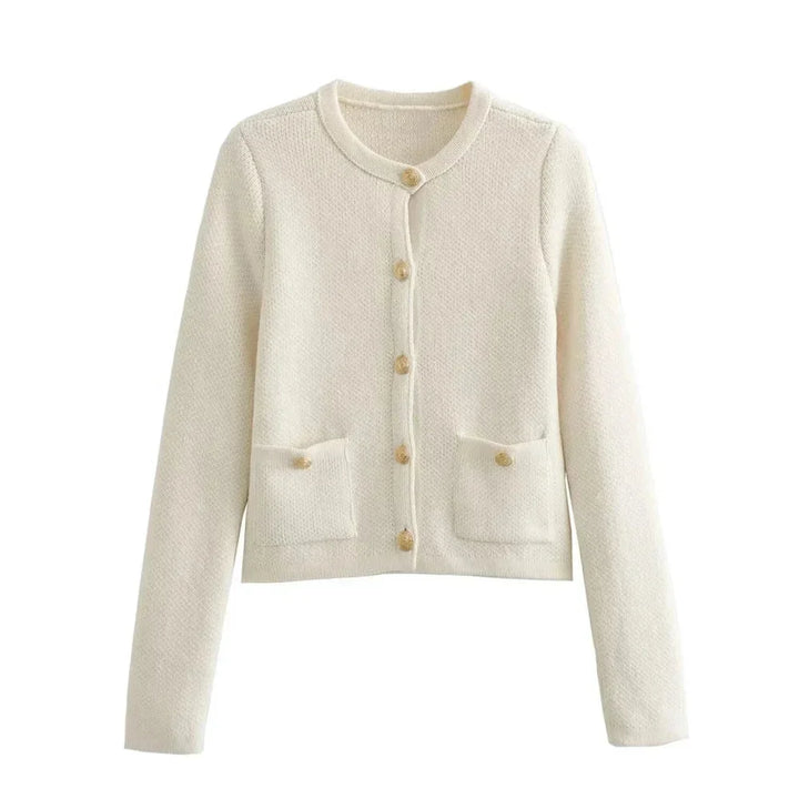 Cardigan femme en maille de laine à boutons, coupe confortable et décontractée pour l’automne