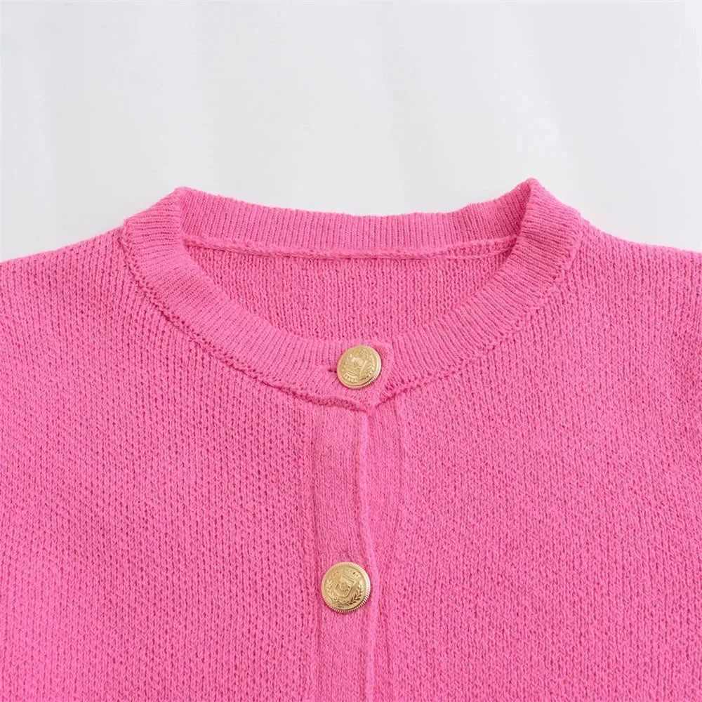 Cardigan femme en maille de laine à boutons, coupe confortable et décontractée pour l’automne