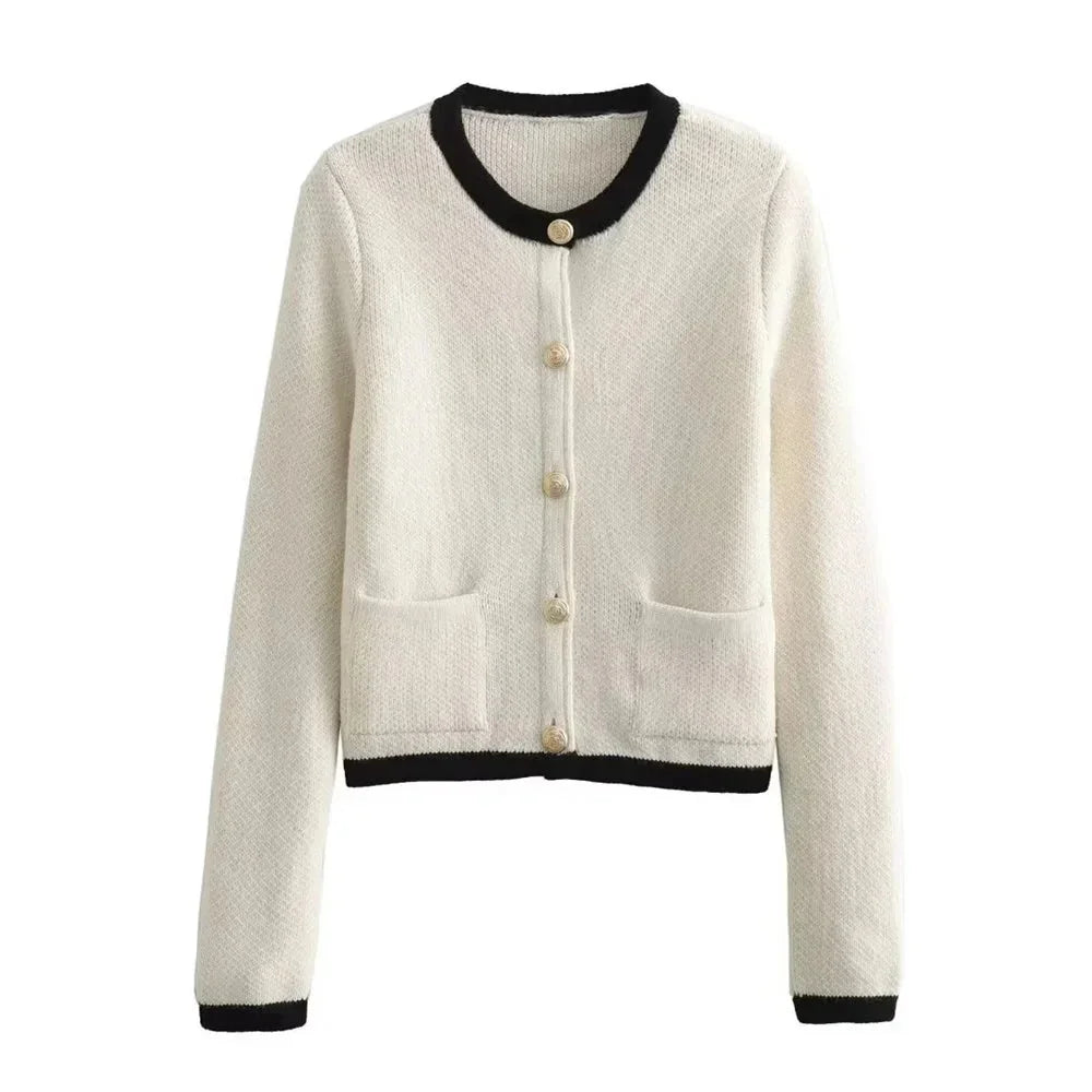 Cardigan femme en maille de laine à boutons, coupe confortable et décontractée pour l’automne