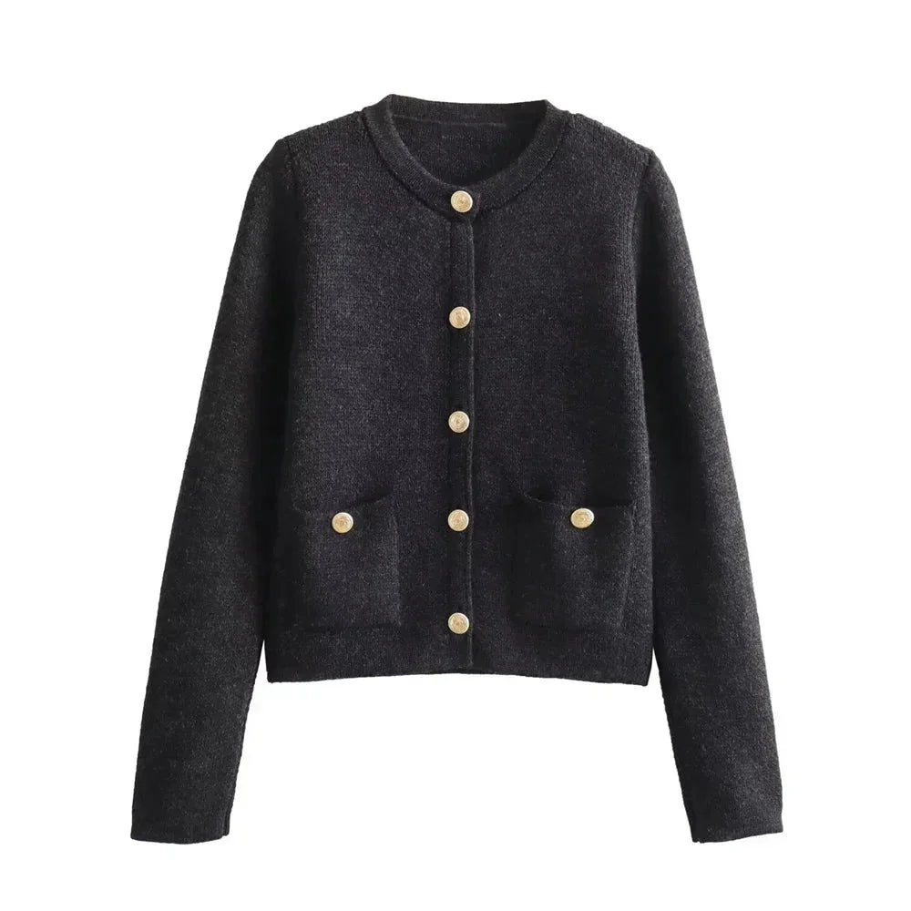 Cardigan femme en maille de laine à boutons, coupe confortable et décontractée pour l’automne