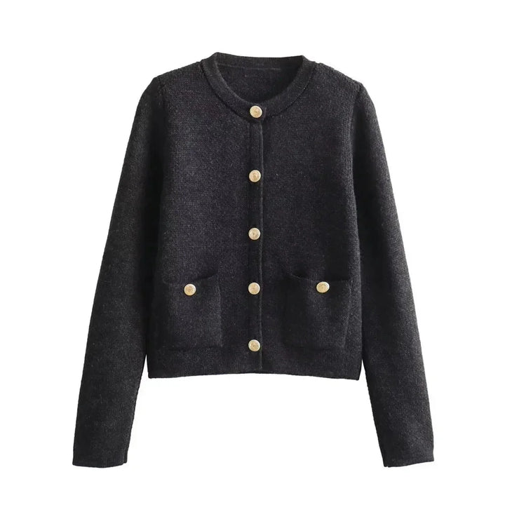 Cardigan femme en maille de laine à boutons, coupe confortable et décontractée pour l’automne