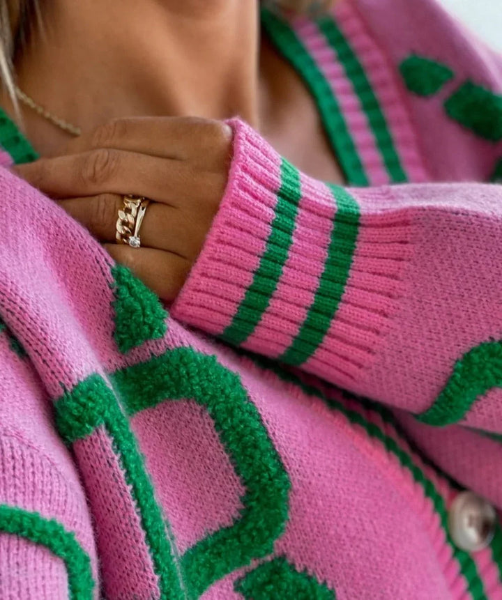 Gilet pour femme en maille à boutons et imprimé géométrique, idéal pour l’automne
