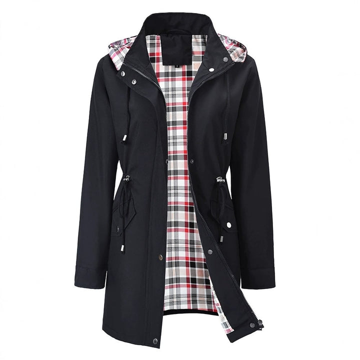 Long women's waterproof coat with removable hood and lining, windproof rain jacket for autumn