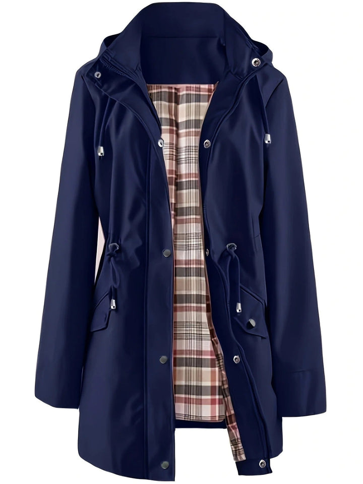 Long women's waterproof coat with removable hood and lining, windproof rain jacket for autumn