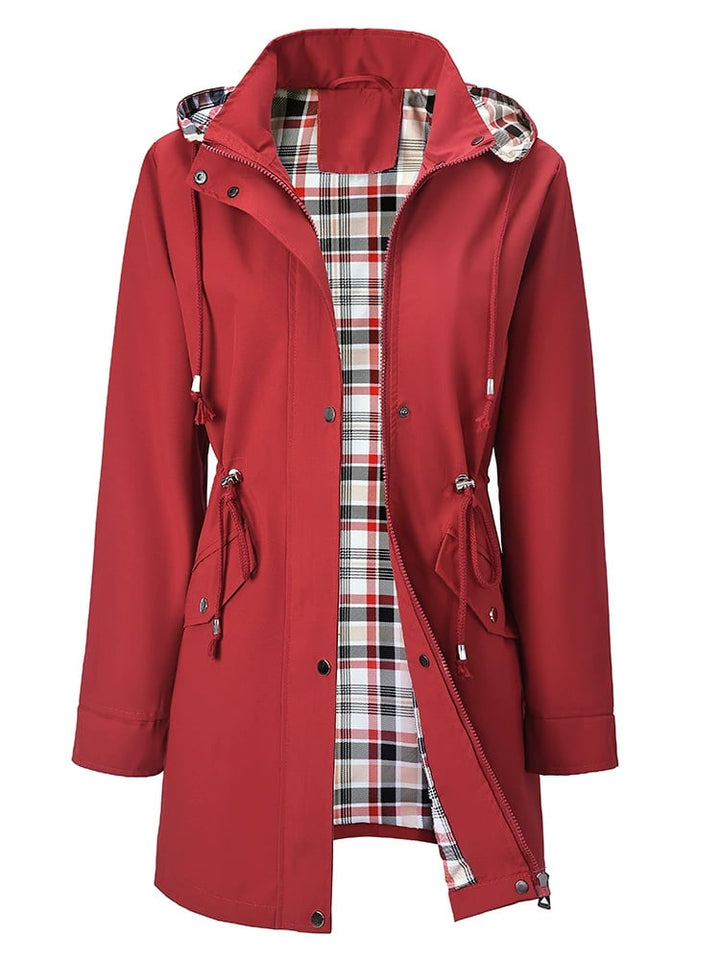 Long women's waterproof coat with removable hood and lining, windproof rain jacket for autumn