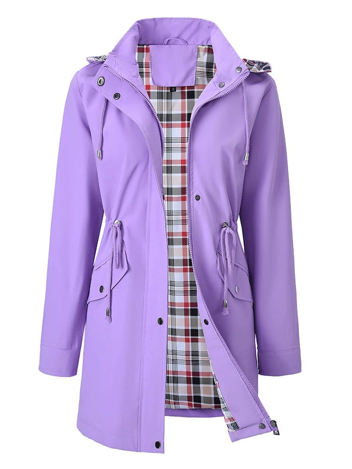 Long women's waterproof coat with removable hood and lining, windproof rain jacket for autumn