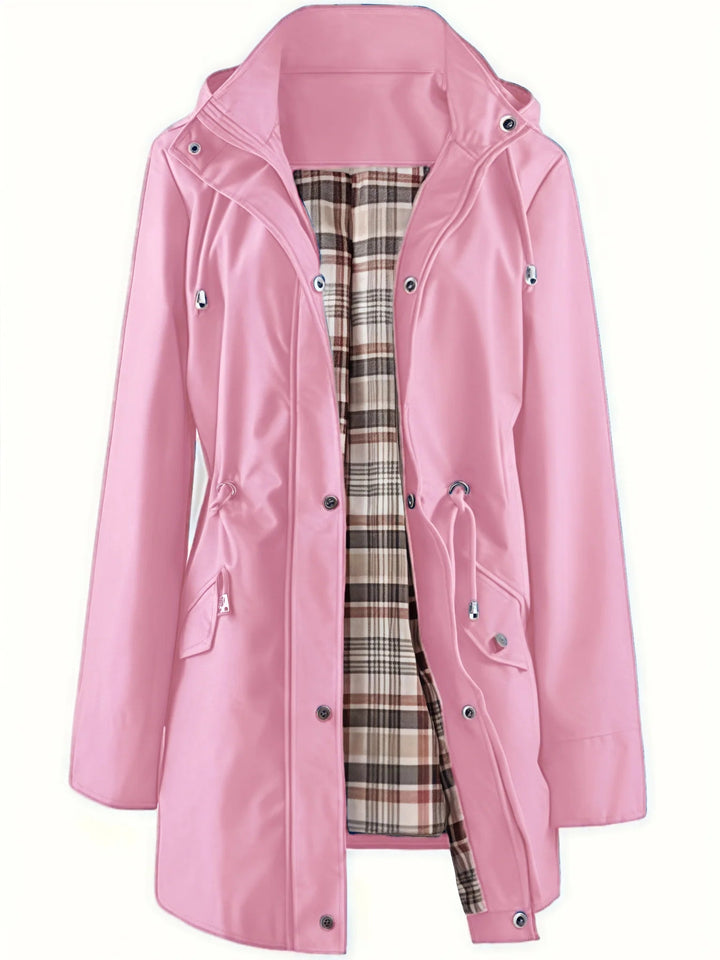 Long women's waterproof coat with removable hood and lining, windproof rain jacket for autumn