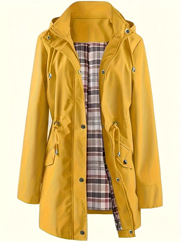 Long women's waterproof coat with removable hood and lining, windproof rain jacket for autumn