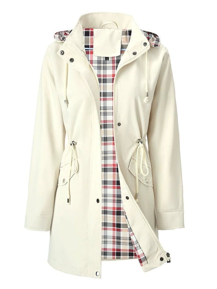 Long women's waterproof coat with removable hood and lining, windproof rain jacket for autumn