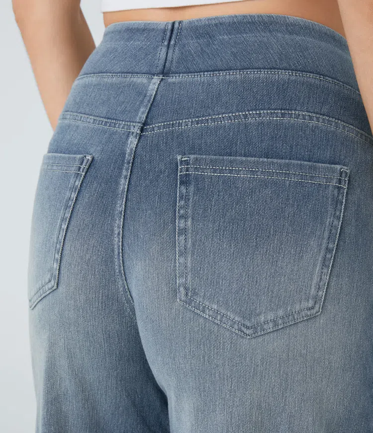 Jean femme extensible taille haute à jambes larges, pantalon décontracté en denim pour l’automne