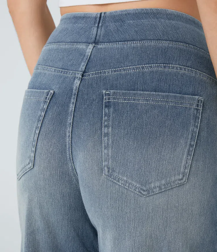 Jean femme extensible taille haute à jambes larges, pantalon décontracté en denim pour l’automne