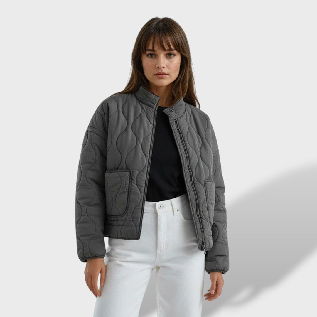 Veste matelassée femme courte à col montant, chaude, pour la mi-saison et l’automne
