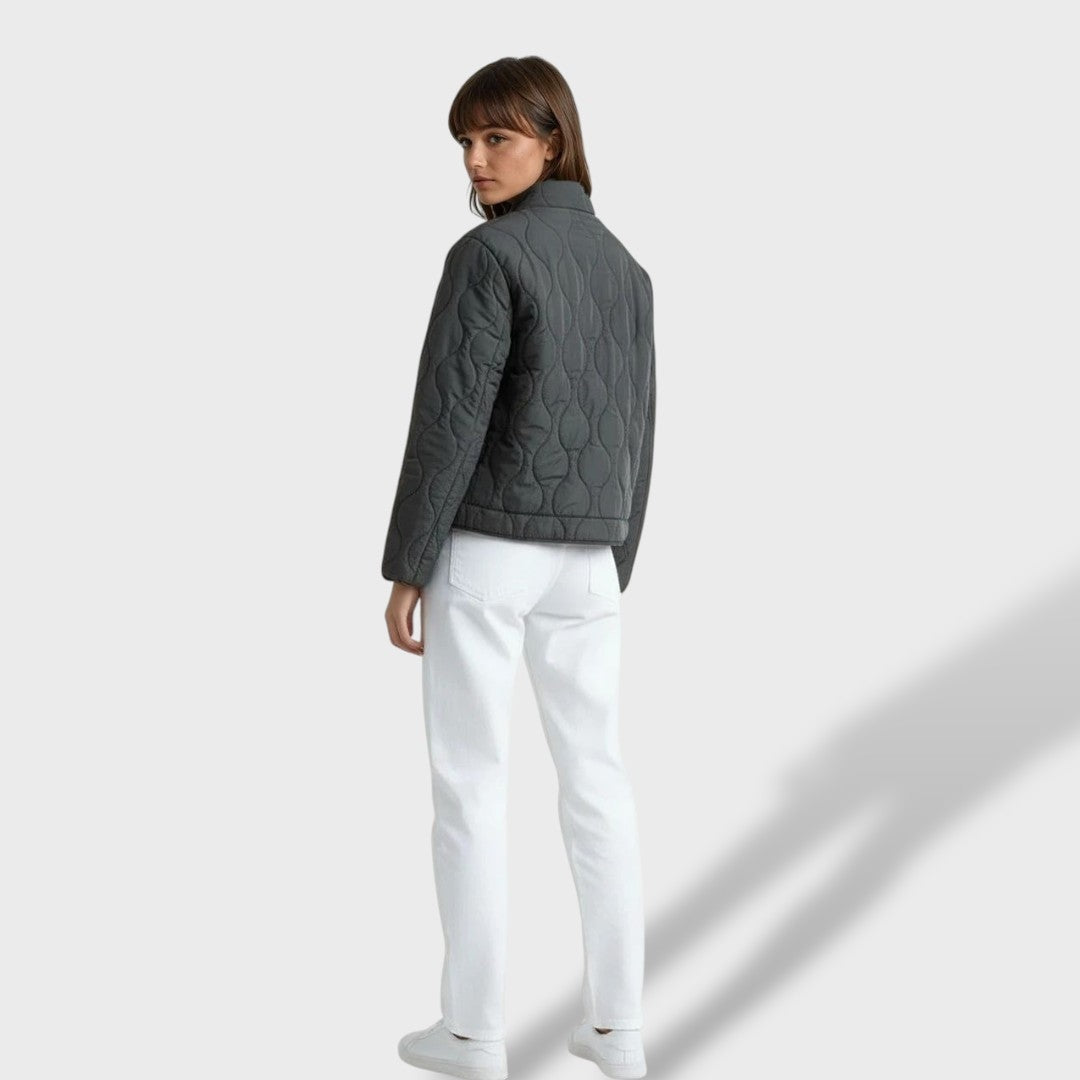 Veste matelassée femme courte à col montant, chaude, pour la mi-saison et l’automne