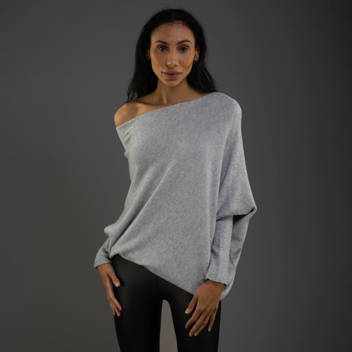 Pull en mélange de cachemire pour femme col asymétrique maille élégante pour l’automne