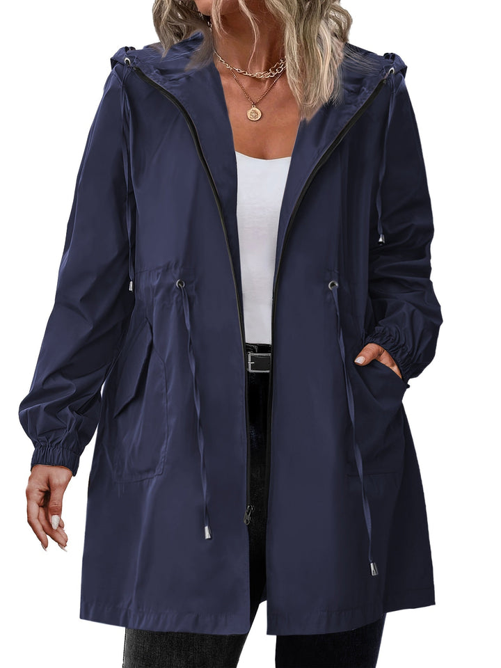 Veste de pluie pour femme de taille plus avec capuche en polyester, légère et décontractée pour l'automne