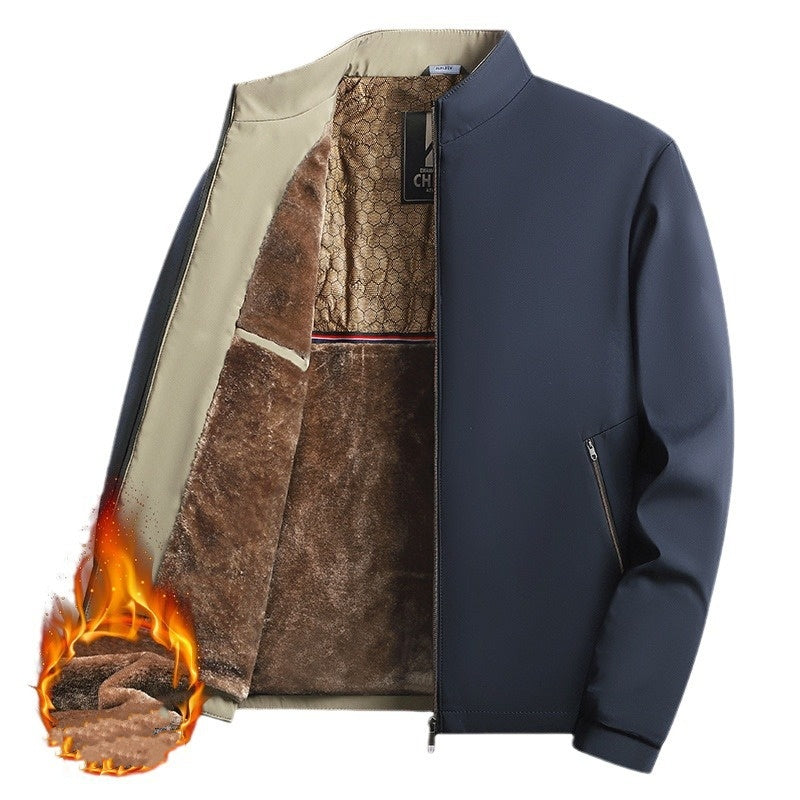 Blouson homme à col montant doublé chaud, veste zippée d'hiver décontractée pour le quotidien