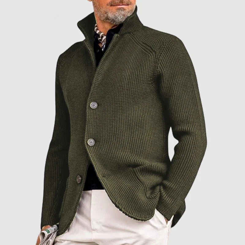 Men's zip-up knit jacket with a stand-up collar, in autumn knit