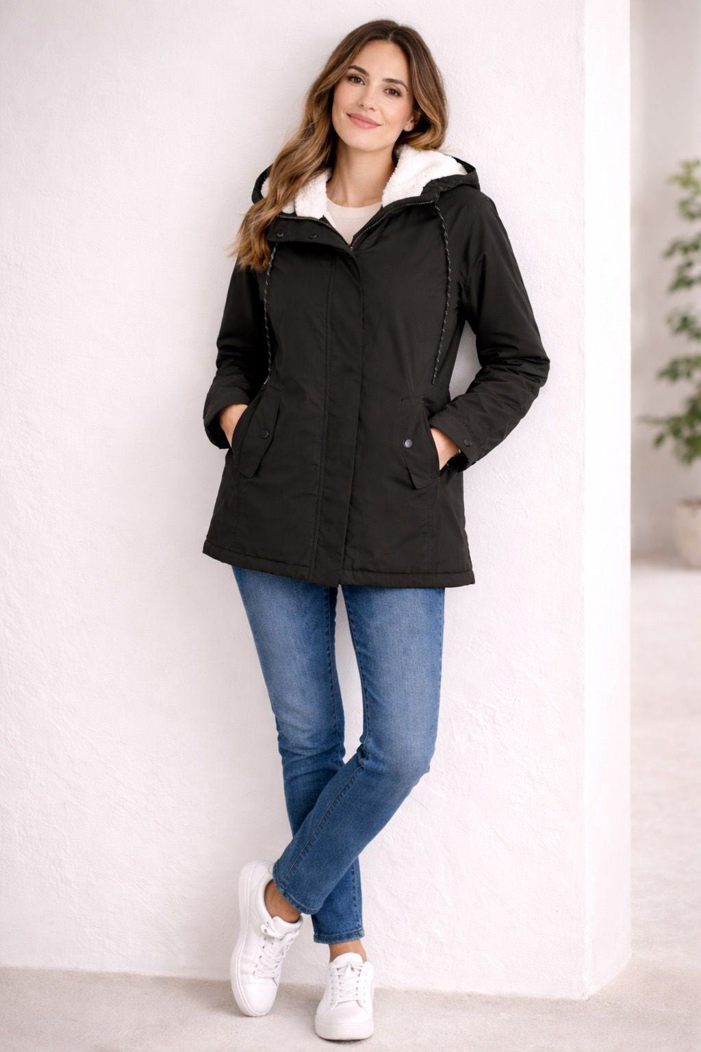 Parka imperméable pour femme à capuche, doublée en polaire, automne-hiver